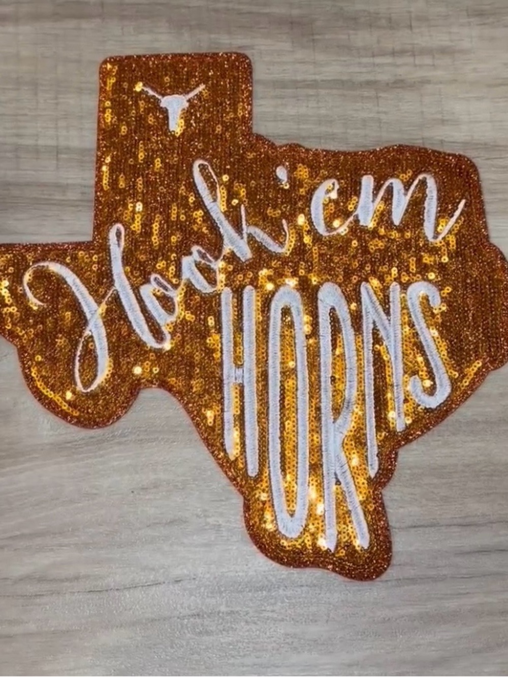 Hook 'em Horns Texas Sequin iron patch - Orange